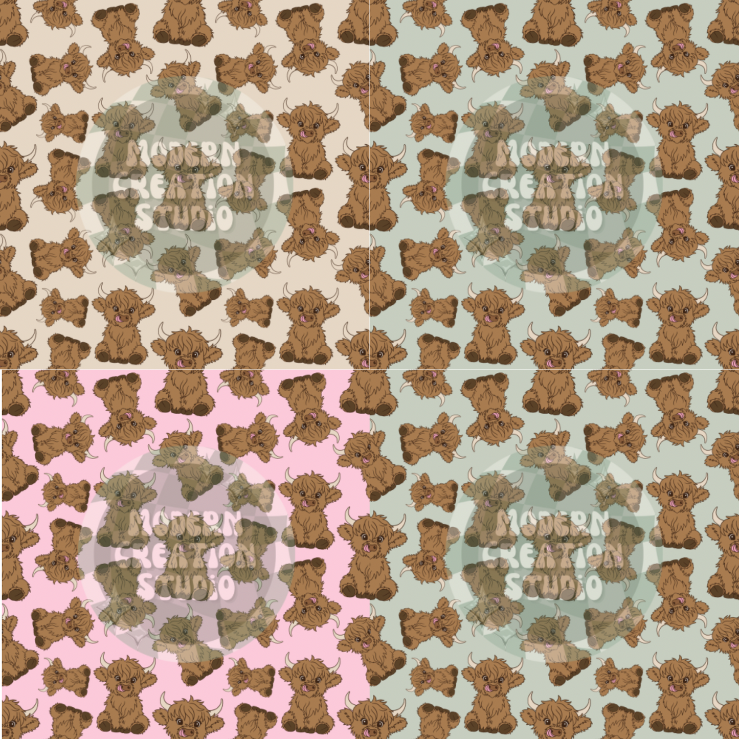 Cartoon Highland Cow Seamless File