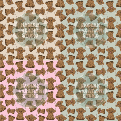 Cartoon Highland Cow Seamless File