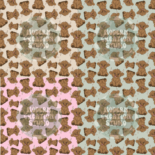 Cartoon Highland Cow Seamless File