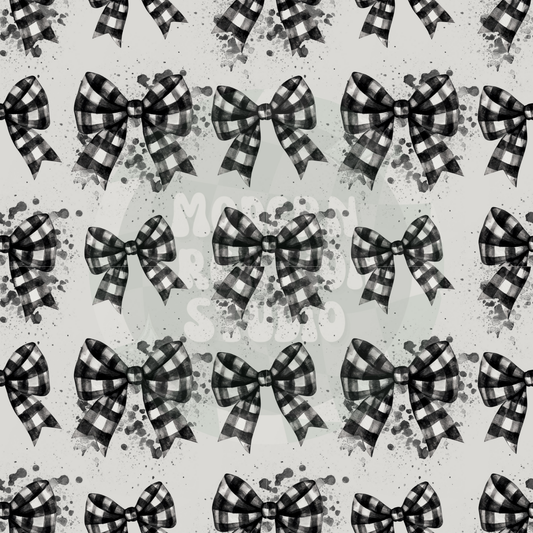 Black and White Plaid Splatter Coquette Bow Seamless File