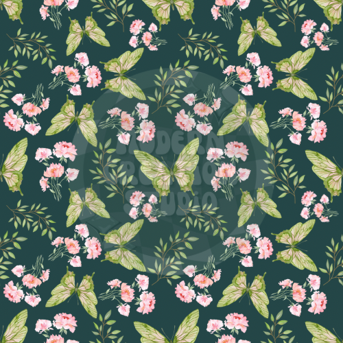 Dark Green Pink Flower Seamless File