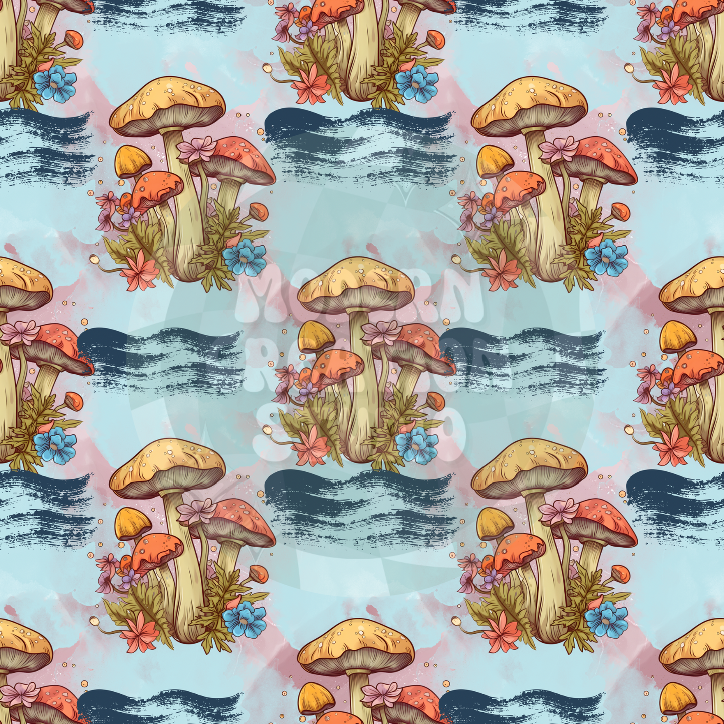 Teal Groovy Muchroom Seamless File