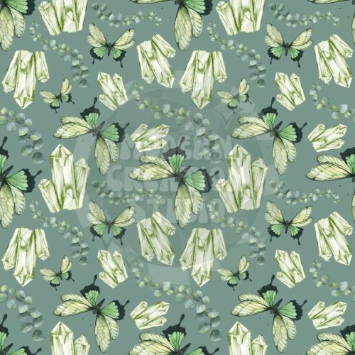 Sage Green Crystal Butterfly Seamless